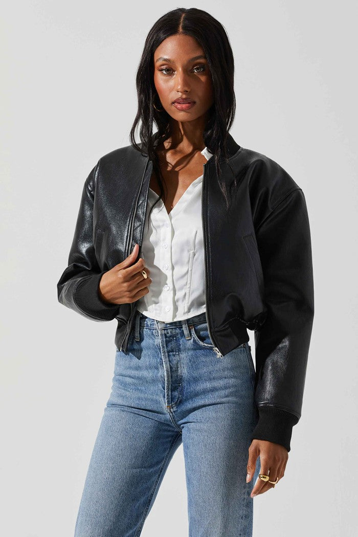 Avianna Faux Leather Bomber Jacket bfree boutique