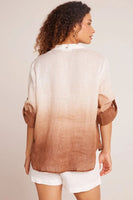 Bella Dahl Capri Button Down Style B2948-653-545 in Coconut Ombre Dye;Classic Lightweight Linen Button Down;Spring Summer Button Down Shirt; 