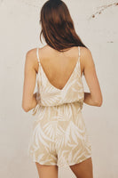 Dress Forum Clothing Croatia Wrap Romper Style FR1858-P1045 in Sand Dollar;Palm Printed Romper; 