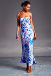 Dress Forum Clothing Luminous Strapless Bias Cut Maxi Dress Style FD11771-P1614 in Blue Ivy;Strapless Floral Maxi Dress;Guest of Dress; 