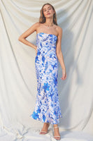 Dress Forum Clothing Luminous Strapless Bias Cut Maxi Dress Style FD11771-P1614 in Blue Ivy;Strapless Floral Maxi Dress;Guest of Dress; 