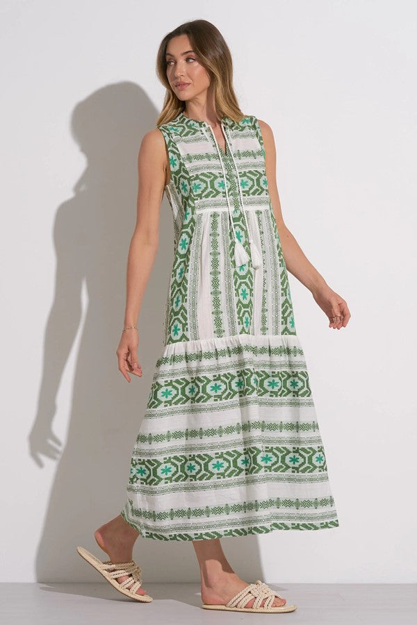 Lori 11 Maxi S/L Dress White Green / M