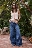Free People Clothing Westward Embroidered Jeans Style OB2192140 in Under The Sea;Free People Embroiidered Barrel Jeans;
