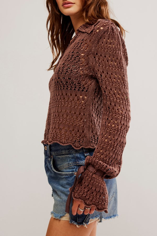 Pointelle Pullover Chocory Coffee