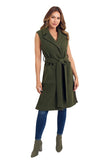 Love Token Clothing Brie Vest Style LT33-115 in Both Olive Green and in Black; Belted Knee Length Fall Vest