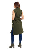 Love Token Clothing Brie Vest Style LT33-115 in Both Olive Green and in Black; Belted Knee Length Fall Vest