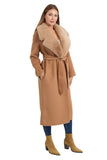Love Token Clothing Muriel Coat Style LT33-116-CAM in Camel; Long Fall/Winter Dress Coat, Camel Faux Fur Collar Belted Coat