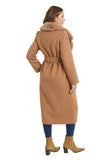 Love Token Clothing Muriel Coat Style LT33-116-CAM in Camel; Long Fall/Winter Dress Coat, Camel Faux Fur Collar Belted Coat