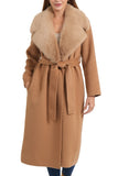 Love Token Clothing Muriel Coat Style LT33-116-CAM in Camel; Long Fall/Winter Dress Coat, Camel Faux Fur Collar Belted Coat