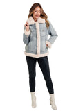 Love Token Clothing Susan Jacket Style LT91-94-DEN in Denim; Sherpa collar and trim Fall/Winter Denim Jacket