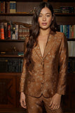 Lucy Paris Clothing Ayako Blazer Style C2955 In Brown with Cream; Brown Blazer; Embroidered Fall Blazer