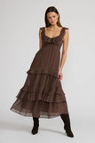Lucy Paris Clothing Cassandra Tiered Dress Style DR3748-1 BrnCrm in Brown with Cream Polka Dots; Tiered Polka dot  Fall Dress, Perfect Thanksgiving Dress