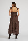 Lucy Paris Clothing Cassandra Tiered Dress Style DR3748-1 BrnCrm in Brown with Cream Polka Dots; Tiered Polka dot  Fall Dress, Perfect Thanksgiving Dress