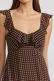 Lucy Paris Clothing Cassandra Tiered Dress Style DR3748-1 BrnCrm in Brown with Cream Polka Dots; Tiered Polka dot  Fall Dress, Perfect Thanksgiving Dress