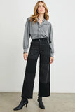 Rails LA Clothing Lore Coat Style 915A-427A-7554 in Charcoal and Mink;Color Block Fall Car Coat;Rails Fall Coat;Rails LA Clothing Getty Crop Jean Style 779-219A-7326 in Black Patchwork;Croped Fall Jeans;Cropped Patchwork Jeans;Rails Black Patchwork Jeans;