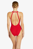 Robin Piccone Swimwear Amy 1Pc High Neck Swimsuit Style 220814 RHU in Rhubarb;Red 1pc Swimsuit;