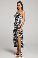 Saltwater Luxe Sully Midi Dress Style S3176-W609-Blk in Black and White Floral;Black and White Floral Spaghetti Strap Midi Dress;Black and White Floral Dress
