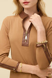 Spartina 449 Clothing Nora Half-Zip Dress w/Vegan Leather in Brown Sugar;