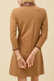 Spartina 449 Clothing Nora Half-Zip Dress w/Vegan Leather in Brown Sugar;