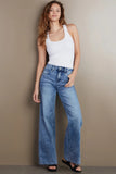 Wash Lab Denim Mamie High Rise Wide Leg Jeans Style WL1957B RELBL in Relaxed Blue; Medium Wash High Rise Wide Leg Jeans; Wash Lab Wide Leg Jeans; sexy wide leg jeans
