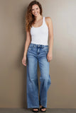 Wash Lab Denim Mamie High Rise Wide Leg Jeans Style WL1957B RELBL in Relaxed Blue; Medium Wash High Rise Wide Leg Jeans; Wash Lab Wide Leg Jeans; sexy wide leg jeans