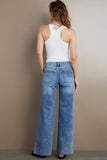 Wash Lab Denim Mamie High Rise Wide Leg Jeans Style WL1957B RELBL in Relaxed Blue; Medium Wash High Rise Wide Leg Jeans; Wash Lab Wide Leg Jeans; sexy wide leg jeans
