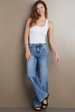 Wash Lab Denim Mamie High Rise Wide Leg Jeans Style WL1957B RELBL in Relaxed Blue; Medium Wash High Rise Wide Leg Jeans; Wash Lab Wide Leg Jeans; sexy wide leg jeans