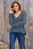 Wooden Ships Knits Maui Tipped Chunky V Cotton Style K55C8W334 in Winter Green with Dark Dusk;