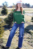 Wooden Ships Merry Embroidered Crew Cotton Sweater Style K53CPE3W976 in Gemstone Pine and Breaker White; Green Merry Embroidered Sweater; Christmas Sweater; Holiday Sweater