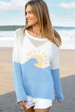 Wooden Ships Sunrise Crew Style K54CPE2W043 in Breaker White with beach sky; Beachy Sweater