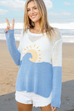 Wooden Ships Sunrise Crew Style K54CPE2W043 in Breaker White with beach sky; Beachy Sweater
