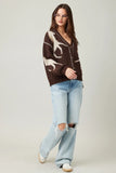 illa illa clothing Knit Horse Cozy Cardigan Style IM8672 in Brown; Brown Horsed Themed Cardigan with contrast stitching; fall horse cardigan