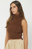 Needie Clothing Mockneck Sweater Tank Style 1184NT in Brown; Fuzzy Sweater; Fuzzy Ribbed high neck fall sweater tank