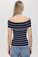 525 America Clothing Essie Stripe Off Shoulder Top Style 110026848 in Dark Blue;Striped Off the Shoulder Ribbed Top; 