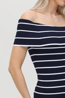 525 America Clothing Essie Stripe Off Shoulder Top Style 110026848 in Dark Blue;Striped Off the Shoulder Ribbed Top; 