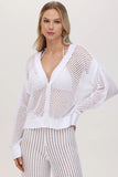 525 America Clothing Lisette: Pointelle Button Front Cardigan style 110021984 in Bleach White;Open Crochet Beach Cardigan; 