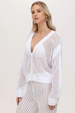 525 America Clothing Lisette: Pointelle Button Front Cardigan style 110021984 in Bleach White;Open Crochet Beach Cardigan; 