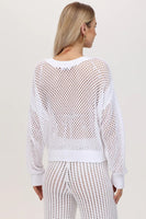 525 America Clothing Lisette: Pointelle Button Front Cardigan style 110021984 in Bleach White;Open Crochet Beach Cardigan; 