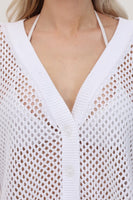 525 America Clothing Lisette: Pointelle Button Front Cardigan style 110021984 in Bleach White;Open Crochet Beach Cardigan; 