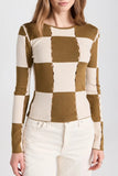Moon River Clothing Checkerboard Sweater Top Style MRK8219 in Olive; 