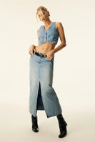 ABrand Jeans 99 Low Maxi Skirt Sylvie Style A33K03 in Light Wash;Low Rise Denim Maxi Skirt;ABrand Maxi Skirt; 