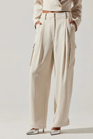 ASTR Denison High Waisted Cargo Pant Style ACP7310 in Bone;Cargo Trouser Pant;Dressy Cargo Trouser Pant;Pleated Front Cargo Pant