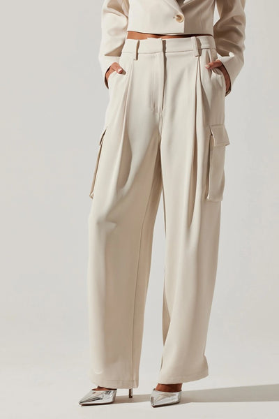 ASTR Denison High Waisted Cargo Pant Style ACP7310 in Bone;Cargo Trouser Pant;Dressy Cargo Trouser Pant;Pleated Front Cargo Pant