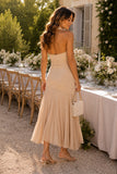 ASTR the Label Clothing Inez Mixed Media Halter Maxi Dress Style ACDR103452 in Natural. Linen Blend Halter Cowl Neck asymmetric knit bodice dress with a lightweight plissé chiffon skirt as intentionally Styled at Bfree