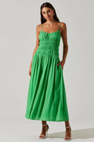 ASTR the LAbel Andrina Dress Style ACDR101679S in Both Kelly Green and White;Smocked Open  Back Dress;Smocked Spaghetti Strap Dress