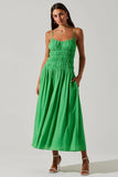 ASTR the LAbel Andrina Dress Style ACDR101679S in Both Kelly Green and White;Smocked Open  Back Dress;Smocked Spaghetti Strap Dress