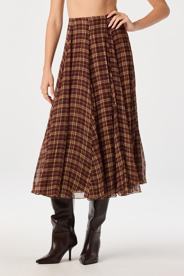 Fiori Plaid Chiffon Godet Skirt
