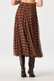 ASTR the Label Clothing Fiori Plaid Chiffon Godet Skirt style ACS9318PLD in Brown Plaid; Brown Plaid pleated chiffon skirt