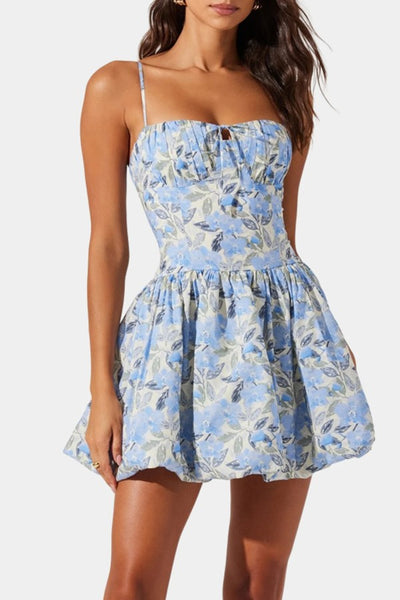ASTR the Label Clothing Larissa Dress Style ACDR102641 in Blue Floral; floral bubble skirt mini dress; 