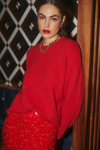 ASTR the Label Bowie Sweater Style ACT18551 in Red;Red Crew Neck Sweater; 